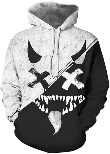 EUDOLAH Herren Slim Fit Kapuzenpullover 3D Druck Hoodie Weihnachten Winter Bunt mit Tasche (L-XL, 1-Schwarz Weiß Geist)