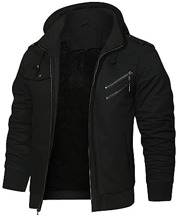 HOOD CREW Vestes d'hiver épaisses doublées en polaire pour homme - Veste cargo tactique militaire avec capuche, Noir , M