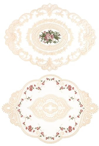2 pezzi Tovagliette di Pizzo, Tovagliette Ricamate, Tovagliette Ovali Lavabili Beige 31 x 42 cm, 31 x 44 cm, Tovagliette per Tavolo da Pranzo, Tavolino da Caffè, Tavolo da Giardino