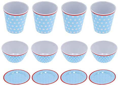 Natudeco Juego De 12 Uds. De Vajilla De Melamina, Juego De Platos Y Cuencos Con Puntos Azules Claros, Accesorios De Comedor, Mesa De Cocina Para El Hogar, Restaurante Y Cocina