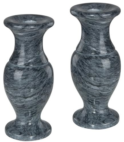 Vaso da cimitero in marmo naturale, vasi da fiori in marmo con fori di drenaggio, per tavolo di casa, fiori del cimitero, decorazioni commemorative per tombe (nero, 2 pezzi)