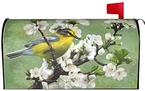 wasserdichte Briefabdeckung mit gelben Vögeln und Kirschbäumen, magnetische Briefkastenhüllen, Briefkastenabdeckung für Garten, Heimdekoration, 64,9 x 53,3 cm