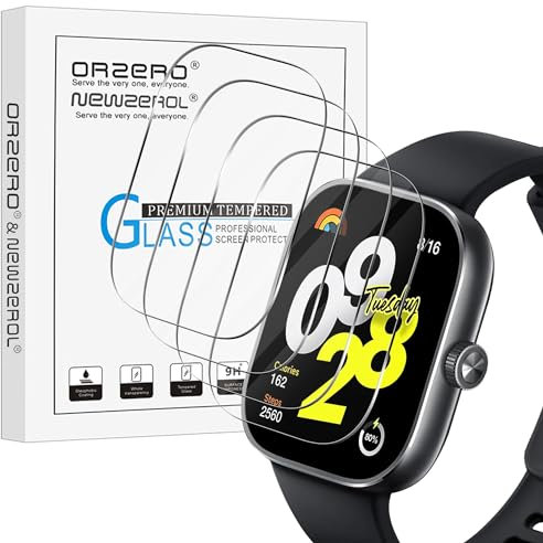 NEWZEROL 4 Pezzi Vetro Temperato per Xiaomi Redmi Watch 4, Pellicola AntiGraffio Alta Risoluzione Senza Bolle Pellicola Protettiva in Vetro Temperato