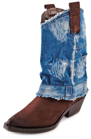 Toocool Stivali donna texani cowboy western jeans scarpe a punta GR-6657 [37,Marrone]