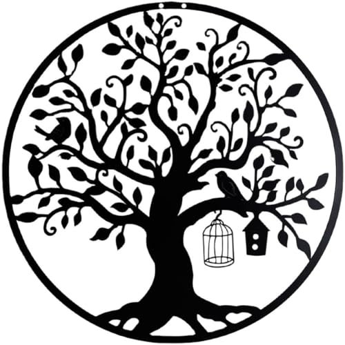 UCK-KIT Metal Wall Art Large Metal Tree of Life Wall Silhouette Decoration, for Home Office Living Room Garden Bedroom Decor Sculpture,Black,60cm/24in