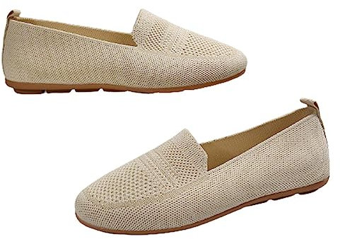 Scarpe Casual da donna Estate Shoess 2024 Moda Moda Estate Donne Sneakers Strisce Mesh Traspirante Confortevole Casual Scarpe da Donna Casual Slip on Stivali, Beige, 38 EU