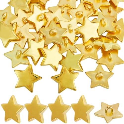 GORGECRAFT 1 Box 40 Stück Kunststoffknöpfe Mit Pentagramm-Stern Dekorativ Klein Mini Golden 1 Löcher Mantelknopf Für Kleidung DIY Basteln Nähen Verzierungen Kartenherstellung Scrapbooking 18 mm