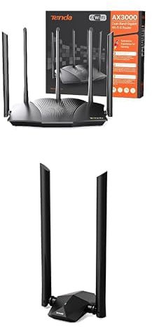Bundle of Tenda RX12 Pro AX3000 Router WiFi 6, Router Gigabit Dual Band 2.4GHz/5GHz, 4 Porte Gigabit + Tenda U18a AX1800 USB WiFi 6 Dual Band 2.4GHz/5GHz, Chiavetta WiFi per PC Fisso USB3.0