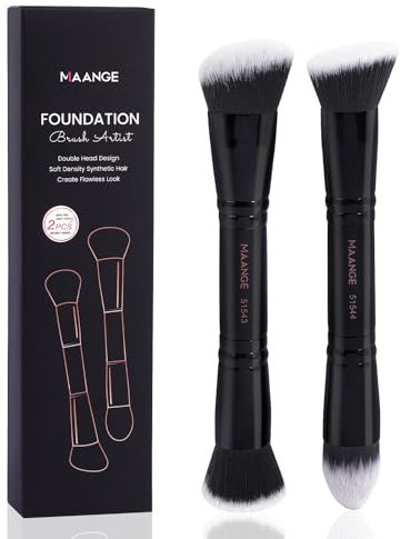 MAANGE 2Pcs Make-Up Pinsel Double-Ended Foundation Pinsel –Synthetische Premium Pinselset Makeup zur Verwendung Creme, Puder, Rouge, flüssiger Foundation, Concealer, Schwarz
