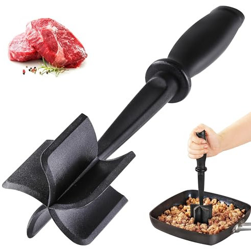 EnixwH Küchenspachtel, Hackfleisch Zerkleinerer, Pfannenwender Kunststoff, Kunststoff Spachtel, Pfannenwender Antihaft 28 × 6 × 5,5 CM, für Rühren von Fleisch, Gemüse und Kartoffelpüree (Schwarz)
