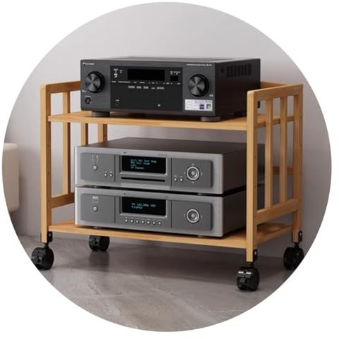 ZDHFFFUK 2-lagiger HiFi-Audioschrank, Bambus, HiFi-Racks, Streaming-Geräteschrank, HiFi-Rack, AV-Regal, Audio-Video-Komponenten (Holzfarbe, 50 x 38 x 53 cm (2 Ebenen))