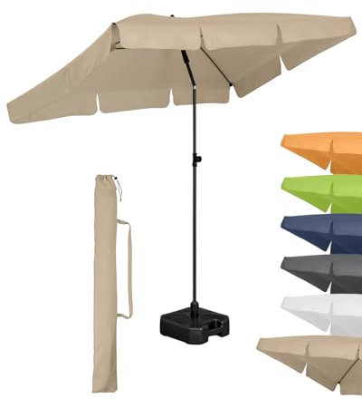FARE Sonnenschirm Größe L rechteckig - 200 cm Durchmesser - UV-Schutz 50+ für Balkon Garten Terrasse Sommer - Titan-Finish Knickvorrichtung Drehfeststeller inkl. Tragetasche (natur)