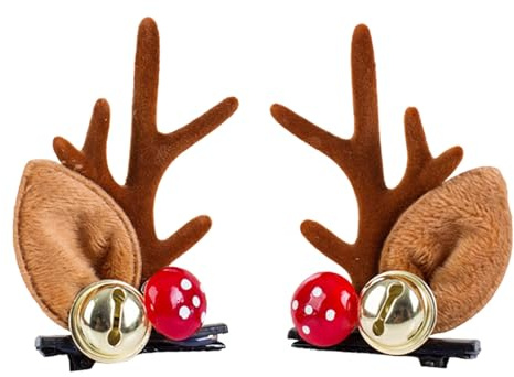 Christmas Hair Clips Brown Antlers Hairpins With Bell Headdresses Reindeer Headbands Cute Hair Accessories for Women New Year Decoration 2PCS (Brown Antler)