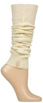 Elle Women's Knit Leg Warmers - Fine Cable Knit Pattern, Ribbed Cuffs, Stretch, Breathable, Warm, Everyday Wear, Dance & Exercise, Plain, Black, Grey, Cream 1 Pair One Size Cream