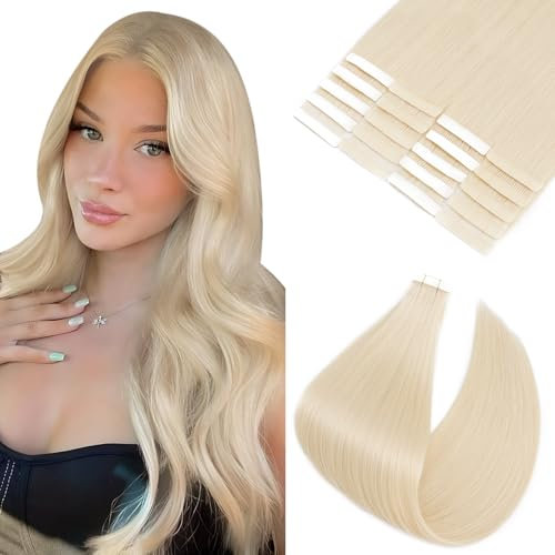 Benehair Tape in Extensions Echthaar, 20Pcs 40g Invisible Tapes in Extensions Echt Haar, Remy Tape Haarverlängerungen Menschliches Haar, Seidig Gerade Echthaar Extension Tapes, 35CM Platinblond