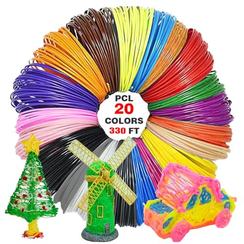 3D Stift Filament PCL, 1,75 mm, 20 Farben je 5M, 3D Stift Zubehör für Kinder und Erwachsene Starterset 3d Pen Filament für 3D-Zeichnung Kritzeleien 3D Drucker Stift