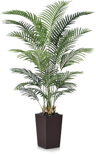 VeriNatural Palma Artificiale 180cm in Vaso Intrecciato Marrone con Ciottoli - Pianta Finta Alta - Piante Finte da Interno ed Esterno Grandi per Decorazioni Casa, Ufficio, Balcone,VN130