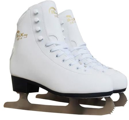 LuminescentDream Schlittschuhe für Eiskunstlauf-Anfänger High-Top-Schnürschuh für Mädchen und Jungen Edelstahlkufe Optimaler Halt & bequemer Komfort (Größe: 29-43/Farbe: Weiß,Schwarz)