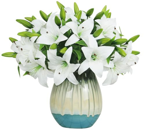 Olrla Lot de 20 fleurs de lys artificielles blanches au toucher réaliste pour mariage, maison, bureau, décoration de Pâques