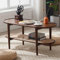 Ya-Home Wood Frame Coffee Table with Rattan Shelf, Cocktail Snack Tea Center Table for Living Room/Bedroom/Office, Walnut