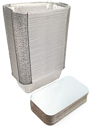 Miamex - 25 Barquettes en Aluminium Jetables avec Couvercle pour Transport de Nourriture - Congélation - Barbecue - Cuisson au four (800 ml)