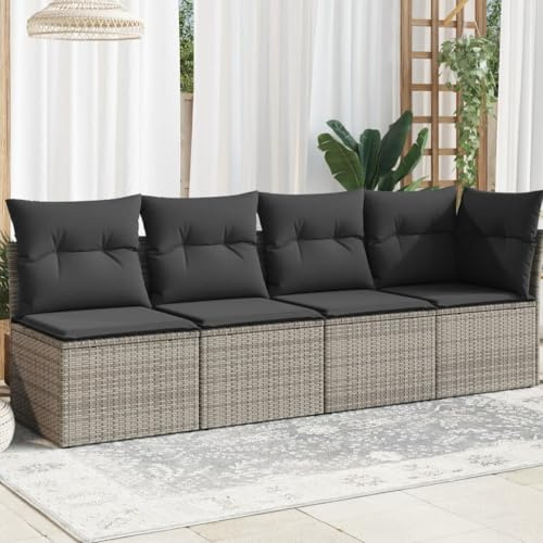 IKAYAA Gartensofa 3 Sitzer Balkon Sofa Balkon Couch Lounge Sofa Balkon Lounge Klein Balkonmöbel Rattansofa Outdoor Sitzbank Gartenmöbel Set 4-Sitzer Type-1 Grau
