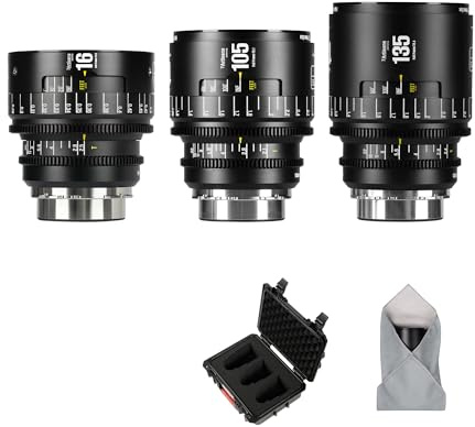Obiettivo cinematografico manuale professionale full frame 7artisans 16 mm T2.5/105mm T2.1/135mm T2.4 serie Infinte, compatibile con attacco PL per fotografia e riprese video, nero