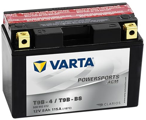 Batteria Moto Varta POWERSPORTS AGM 508 902 012-8Ah - Spunto 115A - T9B-BS (T9B-4) - YT9B-BS (YT9B-4) - FT9B-BS (FT9B-4) - 149mm - 70mm - 105mm