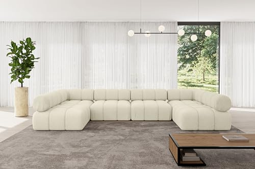 ALTDECOR Modulares Sofa Ecksofa in U-Form Corner modular Sofa Eckcouch Couch Wohnlandschaft Cauchsofa Polstersofa Garvo-U2-380x190x70 cm Beige