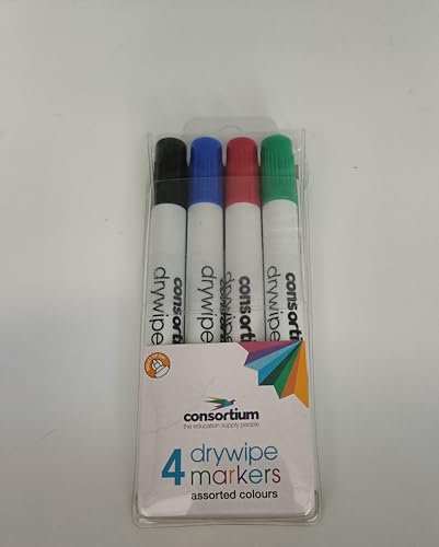 4 Whiteboard Drywipe Marker Pens Bullet Tip Non-Toxic Ink