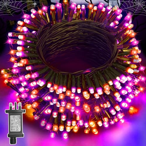 Lighprenix Fairy Lights Indoor Outdoor - 20M 200 LEDs Christmas String Lights Mains Powered with 8 Modes/Timer/Remote, Outside IP44 Waterproof Garden Lights Plug in (Purple and Orange, 200LEDs)