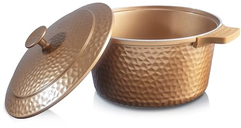Gotham Steel Hammerschlager, leichter Dutch Oven Topf mit Deckel und Haltern, Keramik, ungiftig, ofenfest und gleichmäßig, wärmespeichernder Dutch Oven zum Brotbacken, Sauerteig, Suppe, 70% leichter