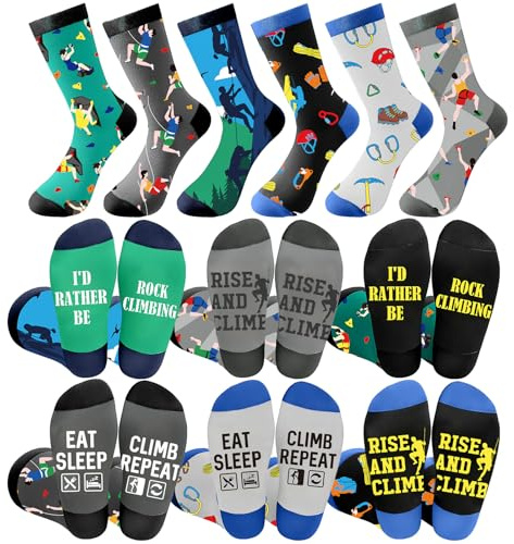Bonuci 6 Pairs Rock Climbing Socks Novelty Rock Climbing Gifts Running Hunting Socks for Men Women Climbers Christmas