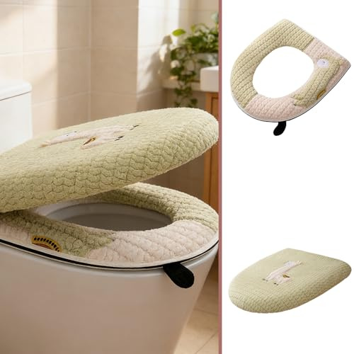 2 Stück Toilet Seat Cover, Toilettensitzbezug, Wc Sitzbezug, Wc Deckelbezug | Reißverschluss Klobrillenbezug 43,5 x 37,5 cm, Wasserdichter PU auf der Rückseite, Wc Bezug mit Griff für Ovale Toiletten