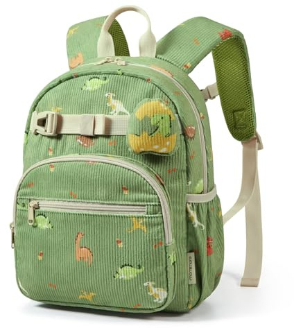 mommore Toddler Backpack for Boys 2-4, Corduroy Kids Backpack, 13 H Preschool Kindergarten Daycare School Bag Dinosaur Bookbag