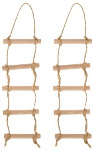 Gatuida Rope Ladder Microlandscape Accessories: Dollhouse Ladder Craft Dollhouse Furniture Decor Miniature Bedroom Furniture Khaki Hemp Rope Kitchen Counter Storage, 2 PCS