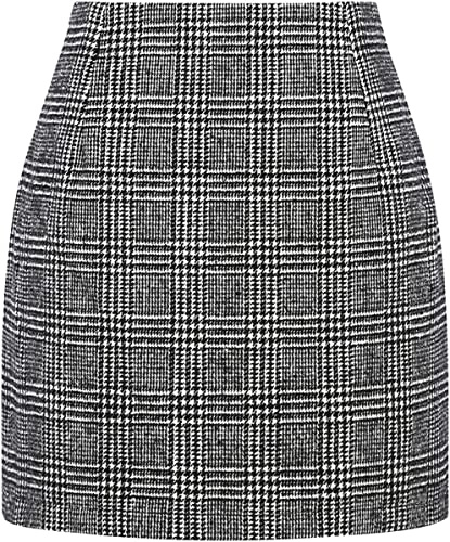 WINKEEY Mini Jupe Femme Crayon Écossaise Jupe Court Haute Taille Bodycon pour Automne/Hiver, Noir XL