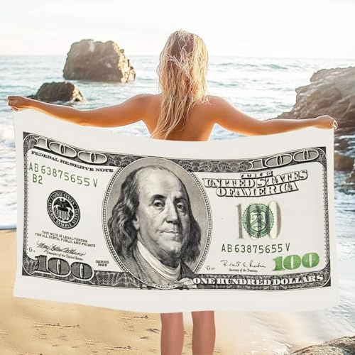 YZQGLHP Strandtuch Us-Dollar 60x120cm Banknoten Mikrofaser Strandhandtuch, Leichtes Schnelltrocknendes, Sandfrei Handtuch/Stranddecke für Reisen, Yoga, Pool, Bad