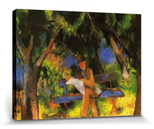 1art1 August Macke Poster Lesender Mann Im Park, 1914 Bilder Leinwand-Bild Auf Keilrahmen | XXL-Wandbild Poster Kunstdruck Als Leinwandbild 40x30 cm