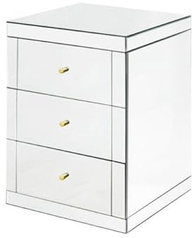 My Furniture Lucia – Tables de Chevet en Miroir trempé, Trois tiroirs – Rangement Moderne et élégant en Verre vénitien sécurisé – Livrées assemblées – Poignées dorées et argentées incluses.