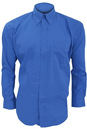 Kustom Kit Oxford Shirt - Men's Long Sleeve, Button Down, Royal Blue, 15.5inch