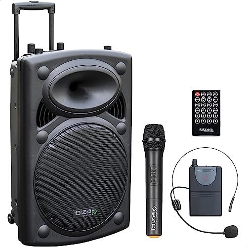Ibiza - PORT8VHF-BT - Portable speaker 8/400W MAX with 2 microphones (wired and VHF), remote control and protective cover - Bluetooth, USB, SD - 4 to 6h autonomy
