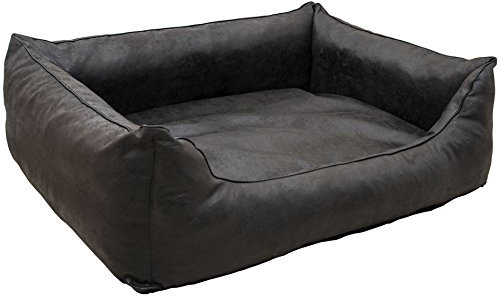 CopcoPet Hundebett Emma Antik Schwarz 125 x 100cm – Wildlederoptik, waschbar & pflegeleicht – Hundekörbchen mit erhöhtem Rand – Bequemes Hundekissen für große Hunde