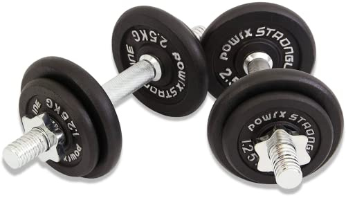 POWRX Gusseisen Kurzhantel 2er Set | 20kg, 30kg, 35kg, 50kg Varianten | Gerändelte Stangen mit Sternverschlüssen | Für Kraft- und Kraftausdauertraining (2 x 10 kg)