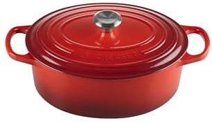 Le Creuset Signature Enamelled Cast Iron Casserole Dish with Lid - Oval, 25 cm, 3.2 Litres, Cerise, 21178250602430