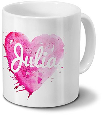digital print Tasse mit Namen Julia - Motiv Painted Heart - Namenstasse, Kaffeebecher, Mug, Becher, Kaffeetasse - Farbe Weiß