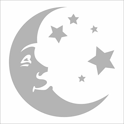 INDIGOS UG Auto Aufkleber Moon and Stars Silber - 88mmx91mm - Autoaufkleber - Tuning - Sticker - Heckscheibe - Fahrrad - Motorrad - UV beständig
