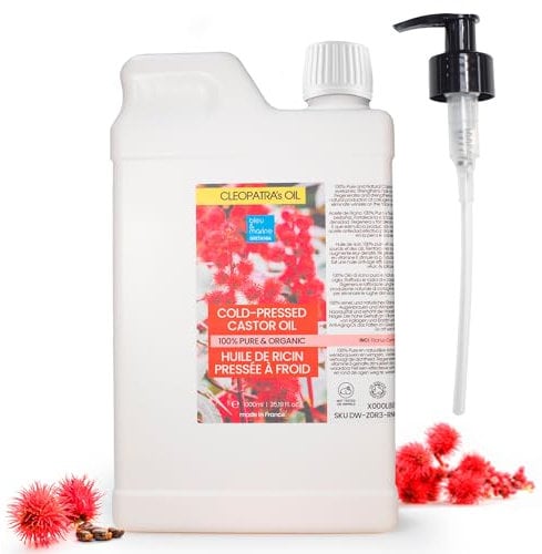 Huile de Ricin Bio,Texture Dense, Composition Unique,100% Naturelle, L'Huile de Beauté de Cléopâtre - Cils, Cheveux, Ongles, Anti Cernes, Démaquillant Yeux & Visage, Hydratant Corps, 1000 ml