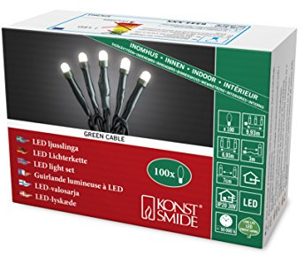 Konstsmide Micro LED Lichterkette, gefrostet, verschweißt, 100 warm weiße Dioden, 30V Innentrafo, dunkelgrünes Kabel - 6344-120