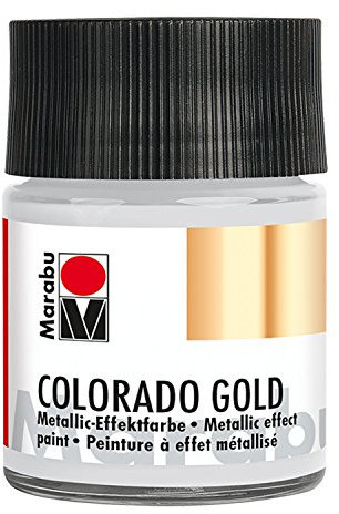 Marabu 12640005782 - Metallic Effektfarbe, Colorado Gold metallic silber 50 ml, auf Wasserbasis, lichtecht, wetterfest, schnell trocknend, zum Pinseln und Tupfen auf saugenden Untergründen